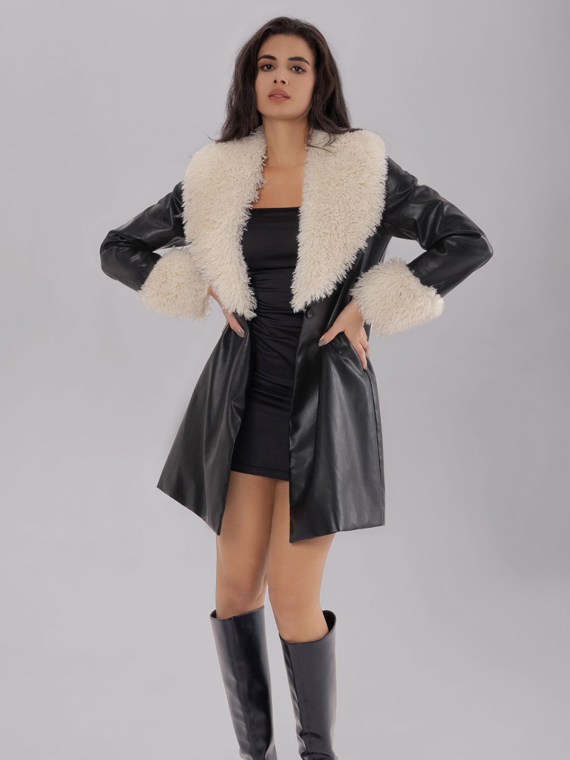 Fuzzy Long Sleeve Longline Coat - JDrop.Shop