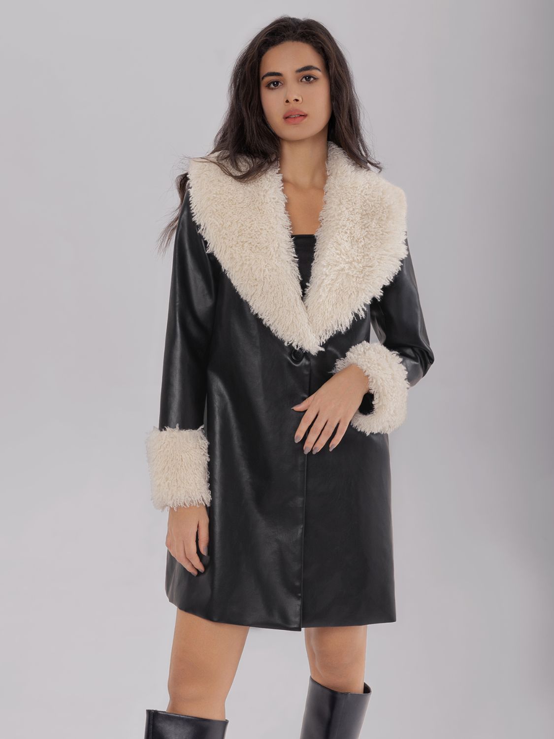 Fuzzy Long Sleeve Longline Coat - JDrop.Shop