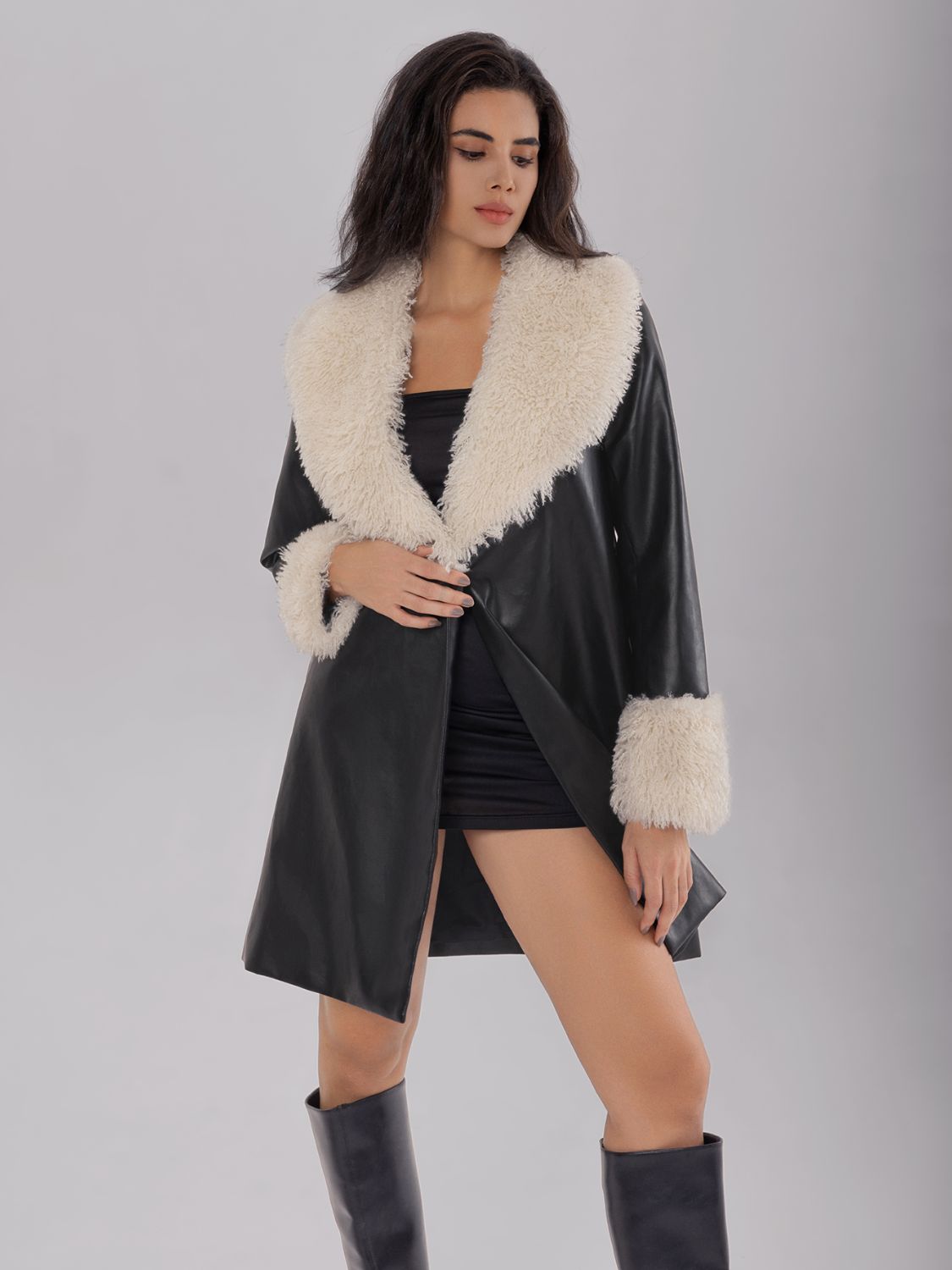 Fuzzy Long Sleeve Longline Coat - JDrop.Shop