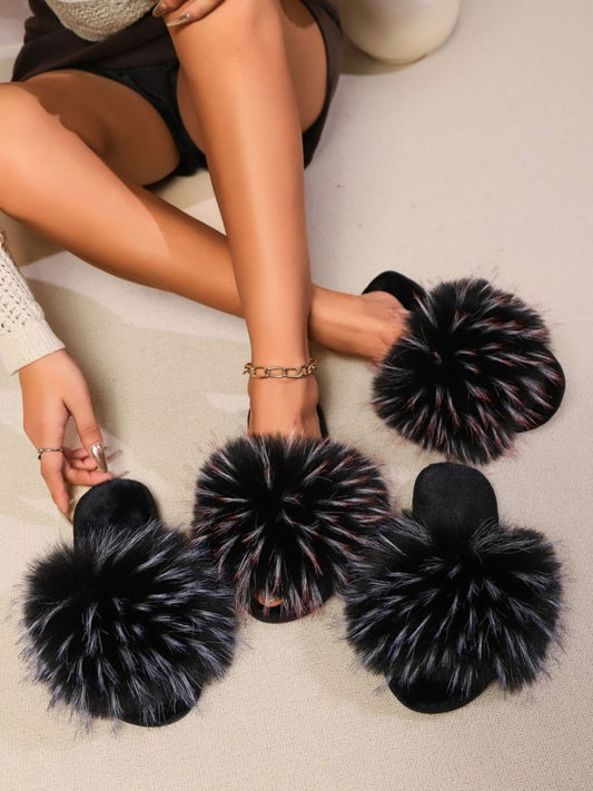 Fuzzy Open Toe Flat Sandals - JDrop.Shop