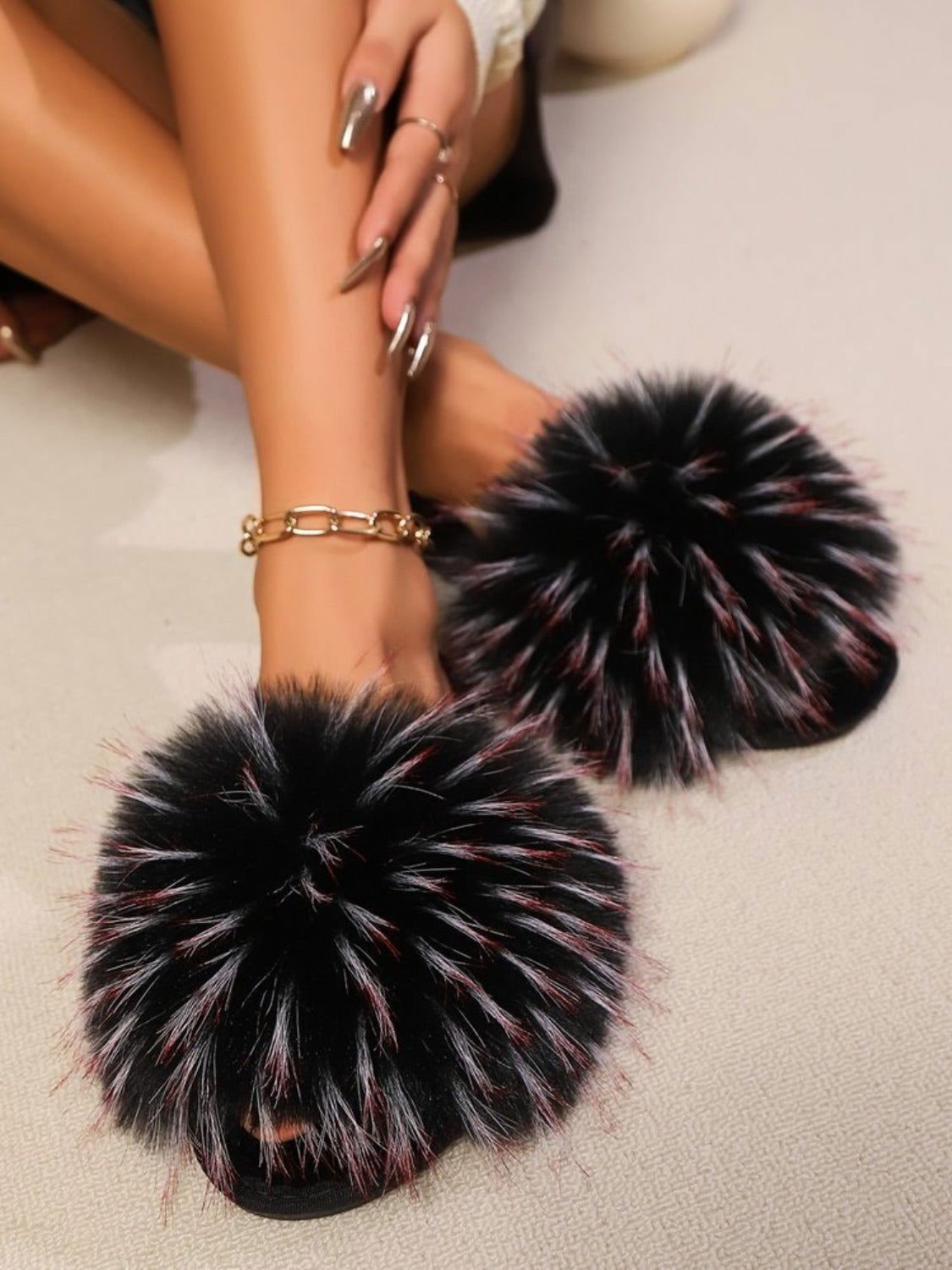 Fuzzy Open Toe Flat Sandals - JDrop.Shop