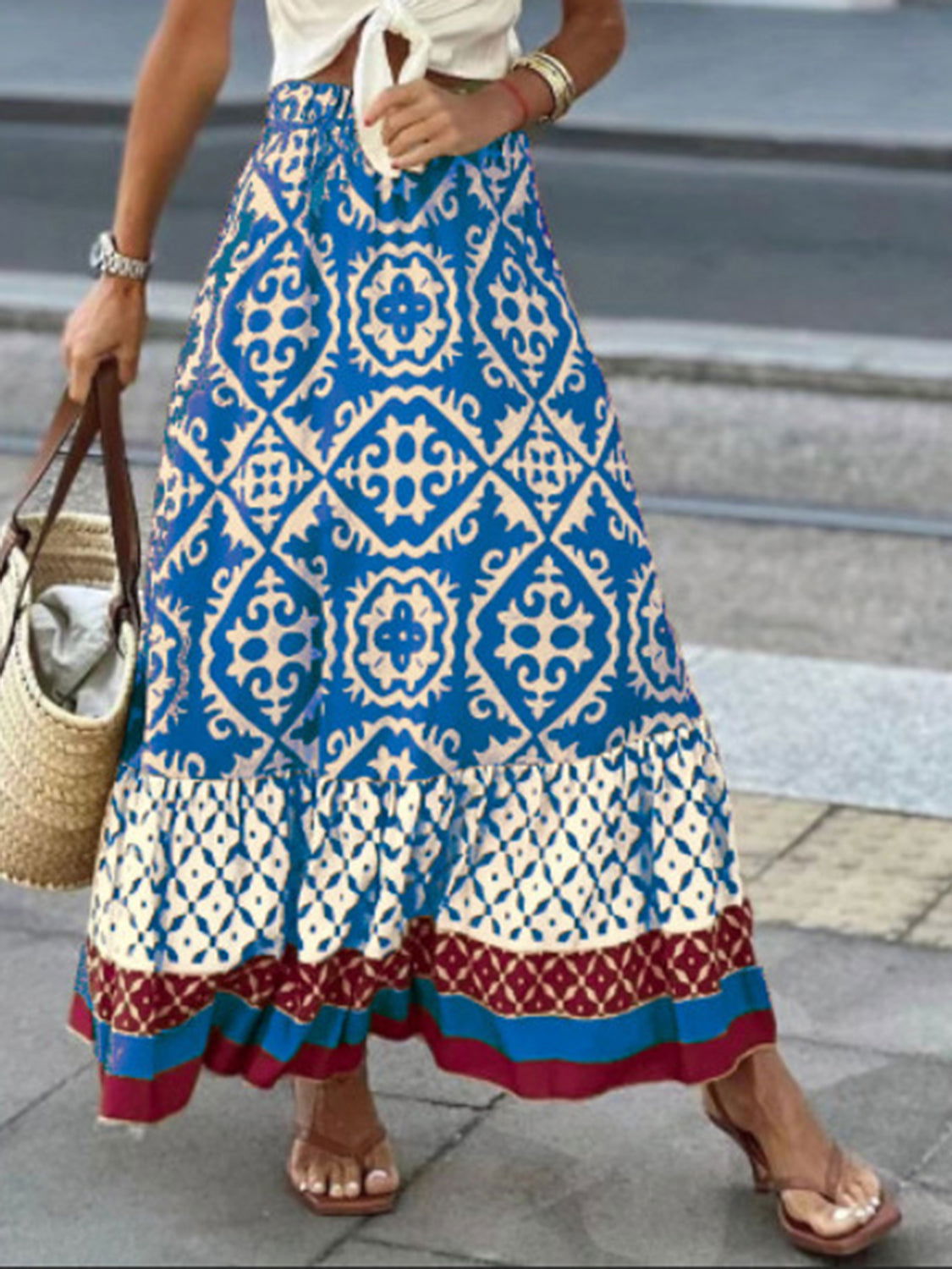 Geometric Elastic Waist Maxi Skirt - JDrop.Shop