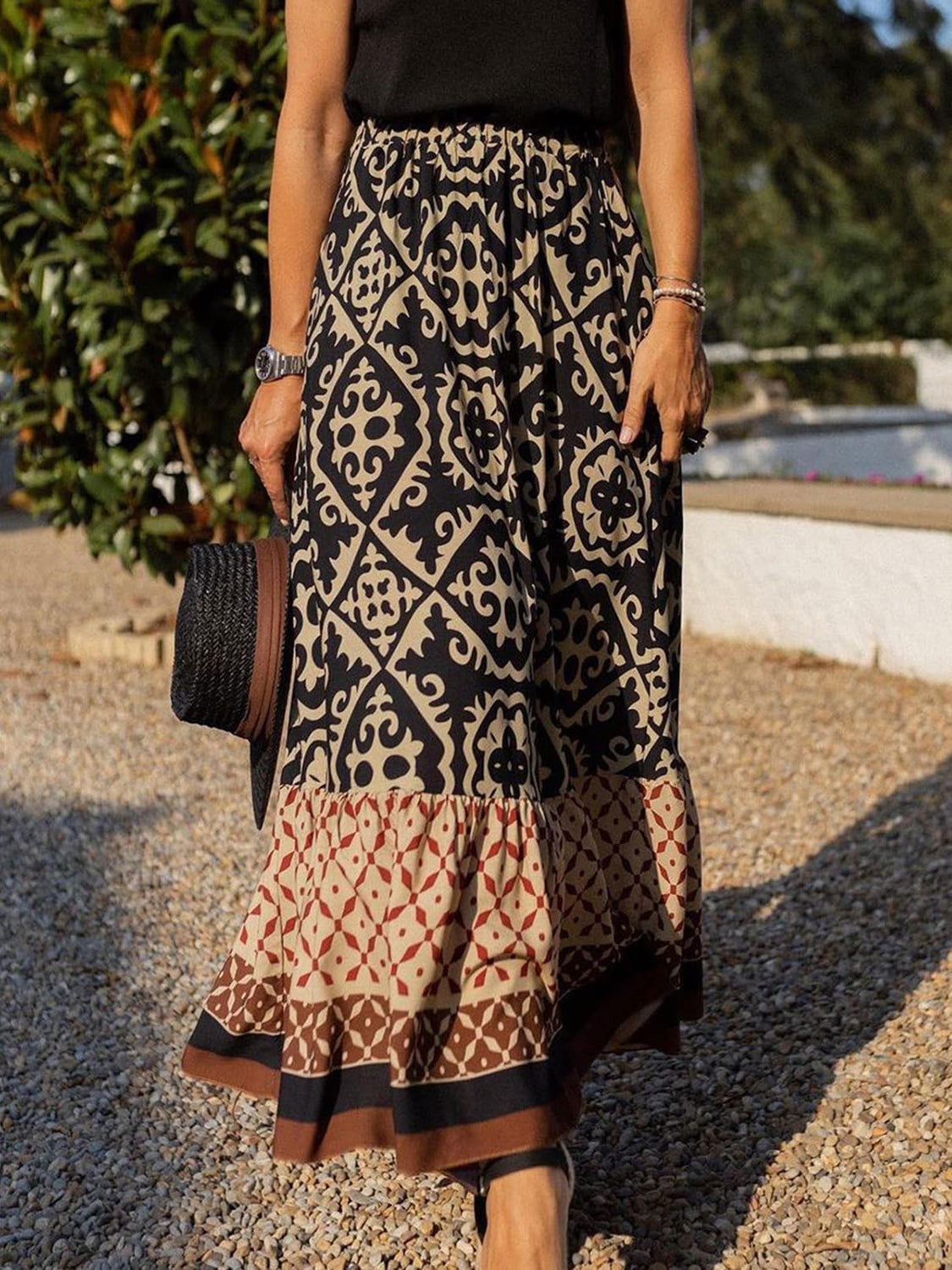 Geometric Elastic Waist Maxi Skirt - JDrop.Shop