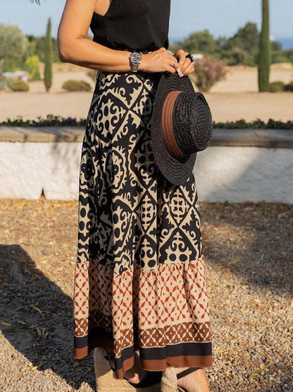 Geometric Elastic Waist Maxi Skirt - JDrop.Shop