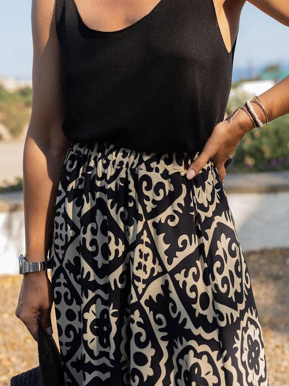 Geometric Elastic Waist Maxi Skirt - JDrop.Shop