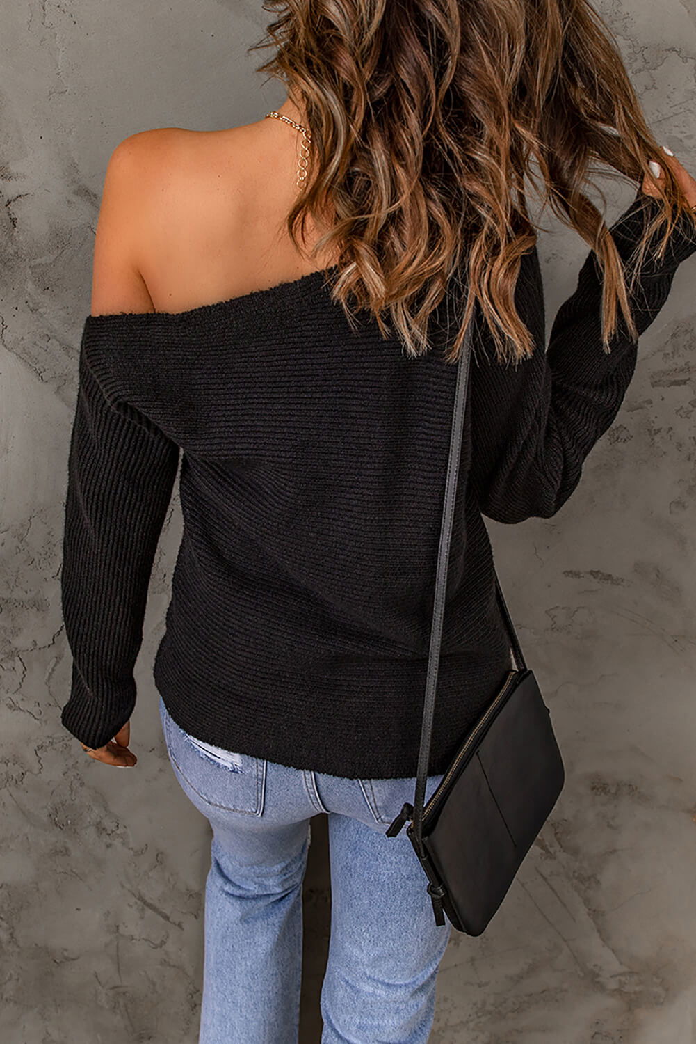 Horizontal Ribbing One-Shoulder Sweater - JDrop.Shop