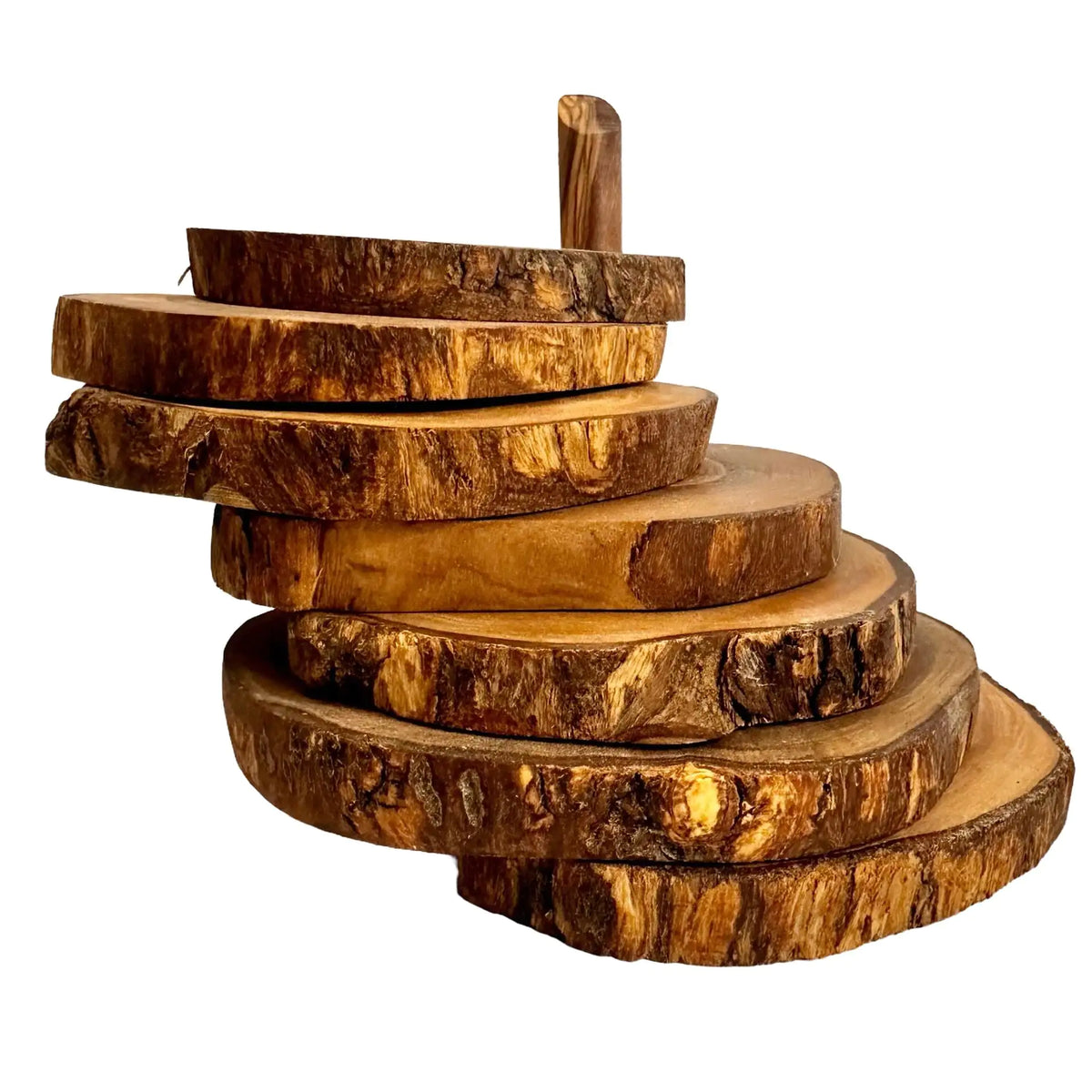 Olive Wood Coaster Set with Holder -7 Pcs