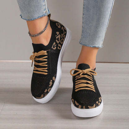 Lace-Up Leopard Flat Sneakers - JDrop.Shop