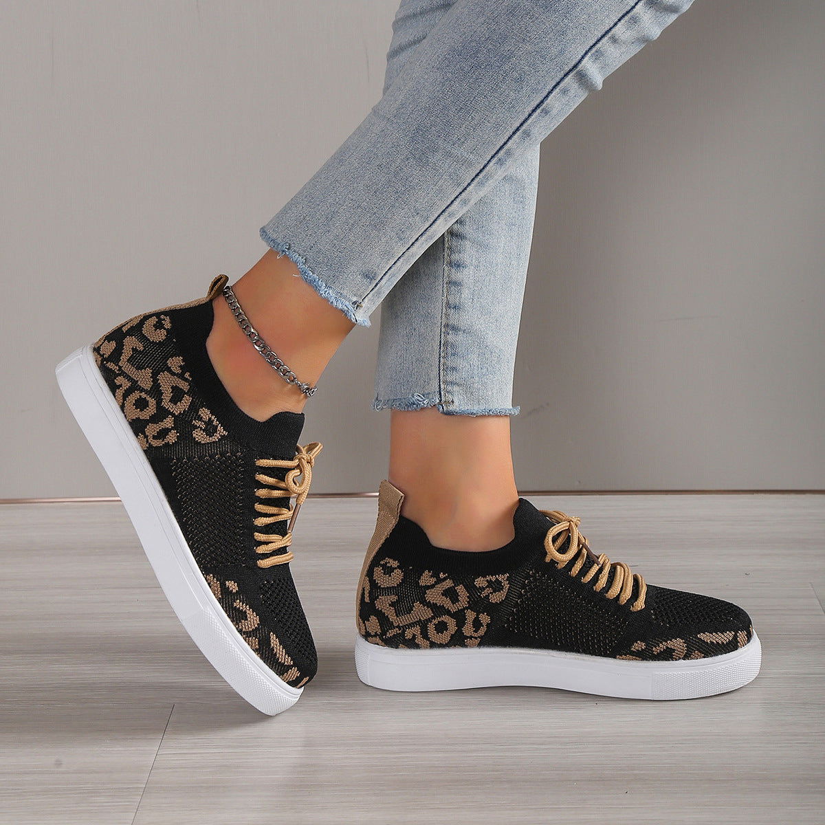 Lace-Up Leopard Flat Sneakers - JDrop.Shop