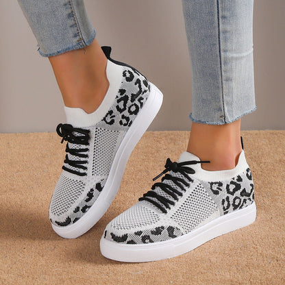 Lace-Up Leopard Flat Sneakers - JDrop.Shop