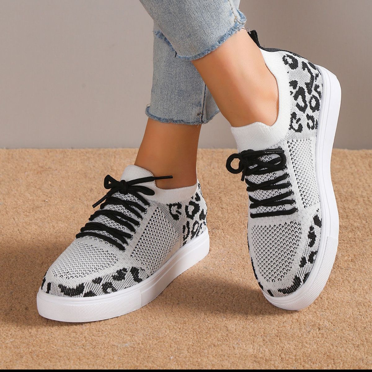 Lace-Up Leopard Flat Sneakers - JDrop.Shop