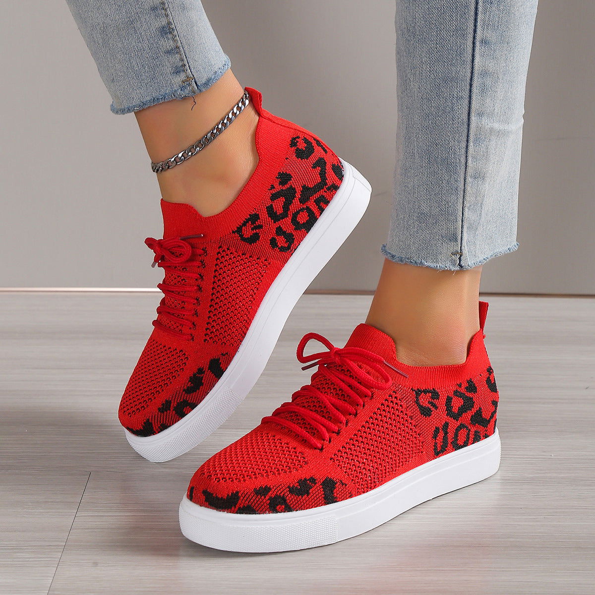 Lace-Up Leopard Flat Sneakers - JDrop.Shop