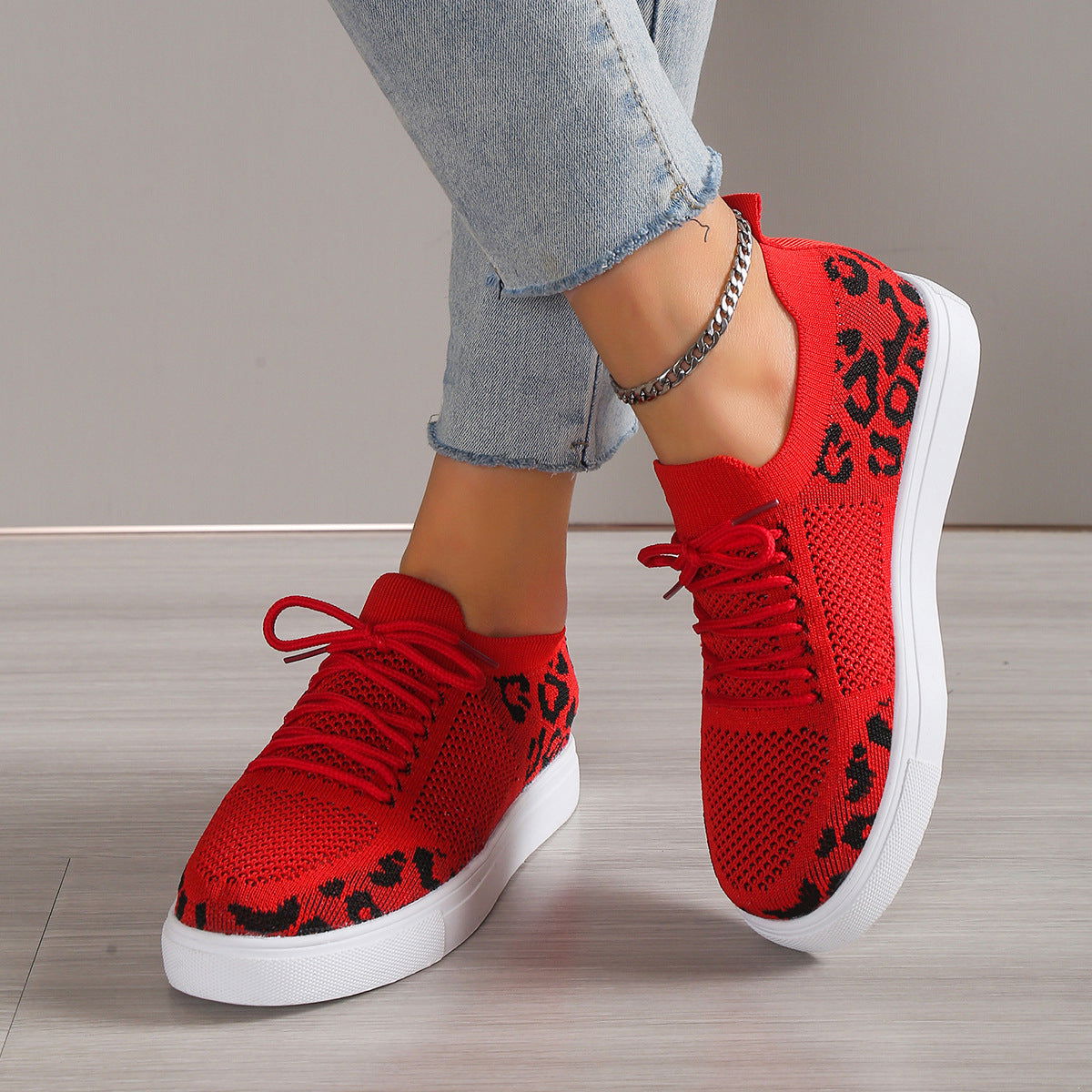 Lace-Up Leopard Flat Sneakers - JDrop.Shop