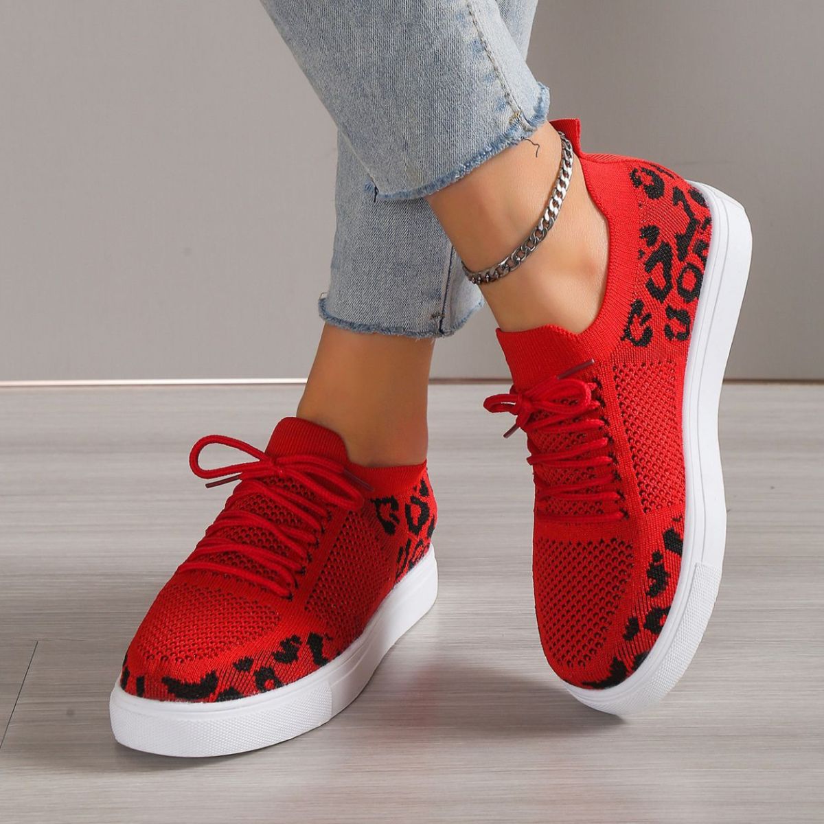 Lace-Up Leopard Flat Sneakers - JDrop.Shop