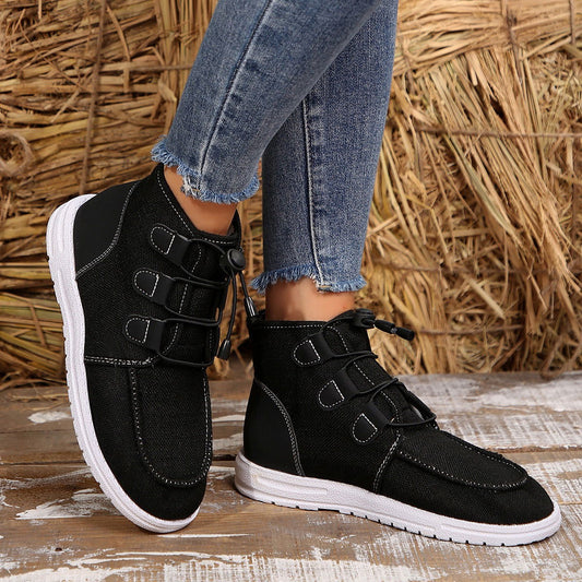 Lace-Up Round Toe Flat Sneakers - JDrop.Shop