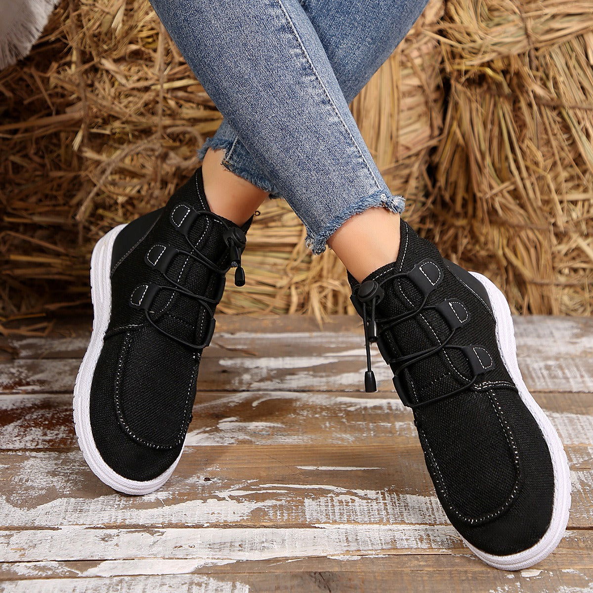 Lace-Up Round Toe Flat Sneakers - JDrop.Shop