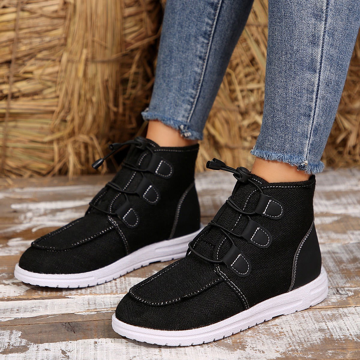 Lace-Up Round Toe Flat Sneakers - JDrop.Shop