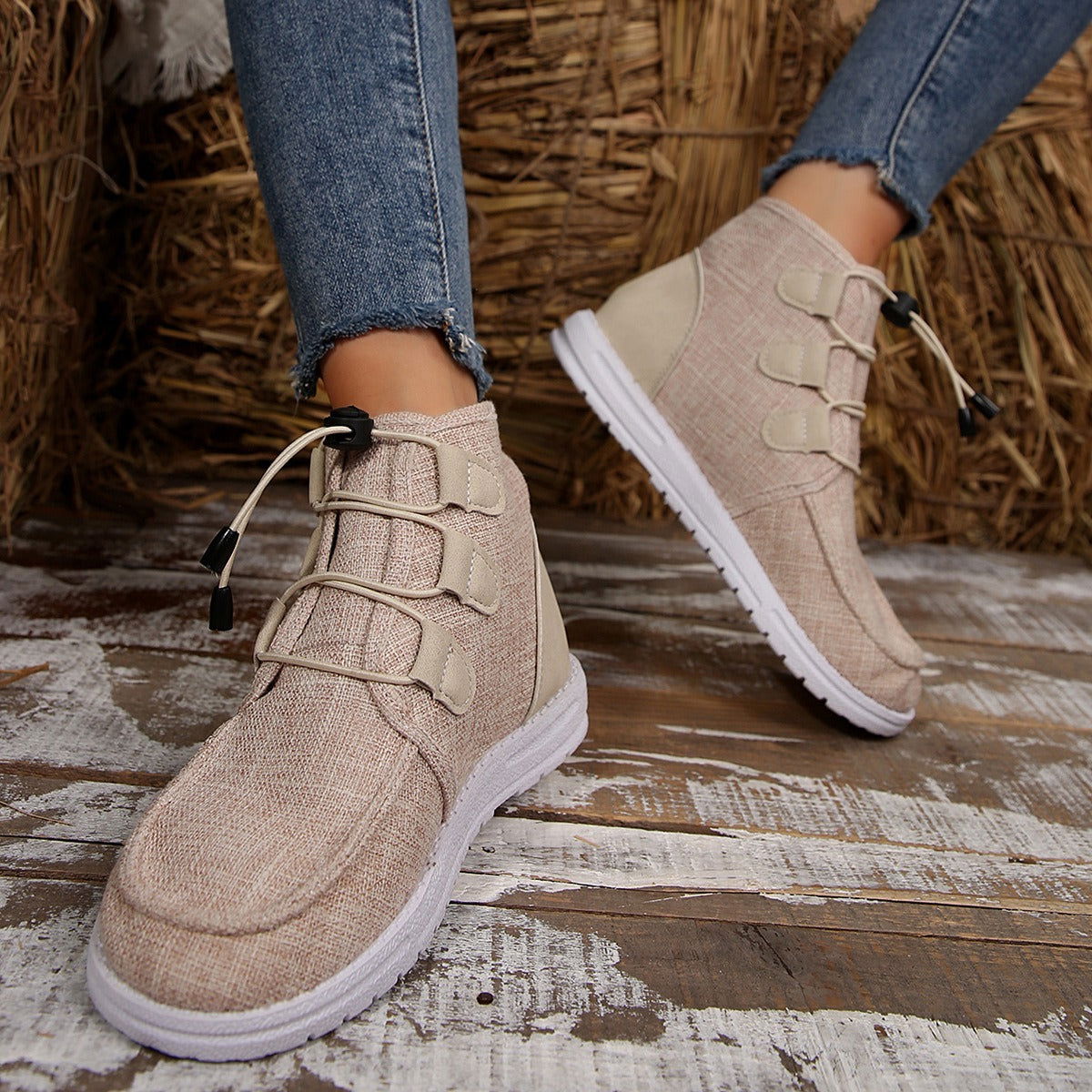 Lace-Up Round Toe Flat Sneakers - JDrop.Shop