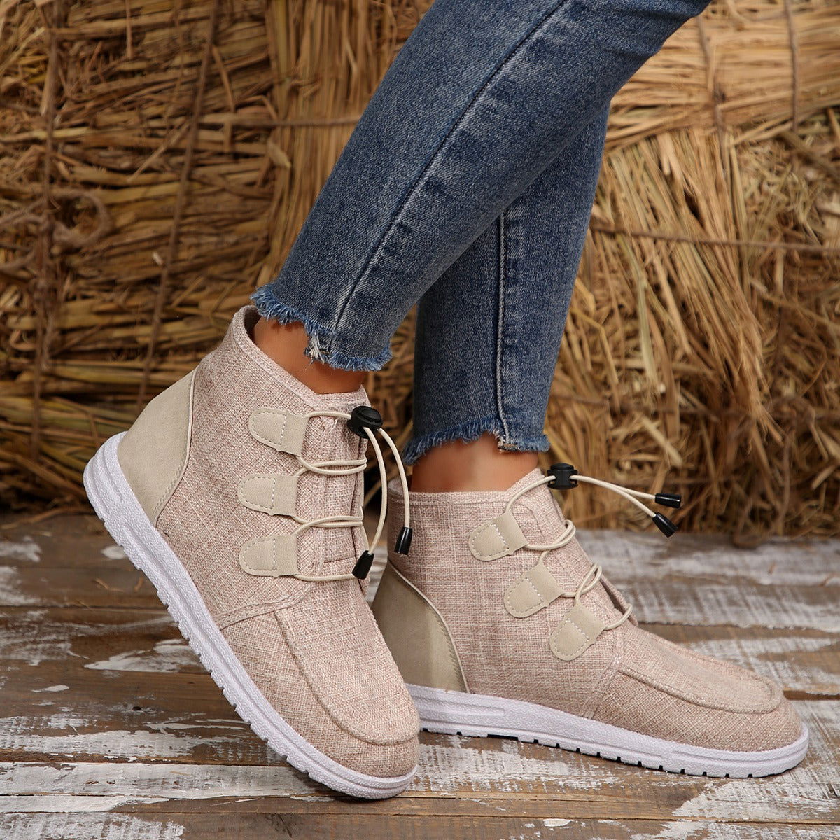 Lace-Up Round Toe Flat Sneakers - JDrop.Shop