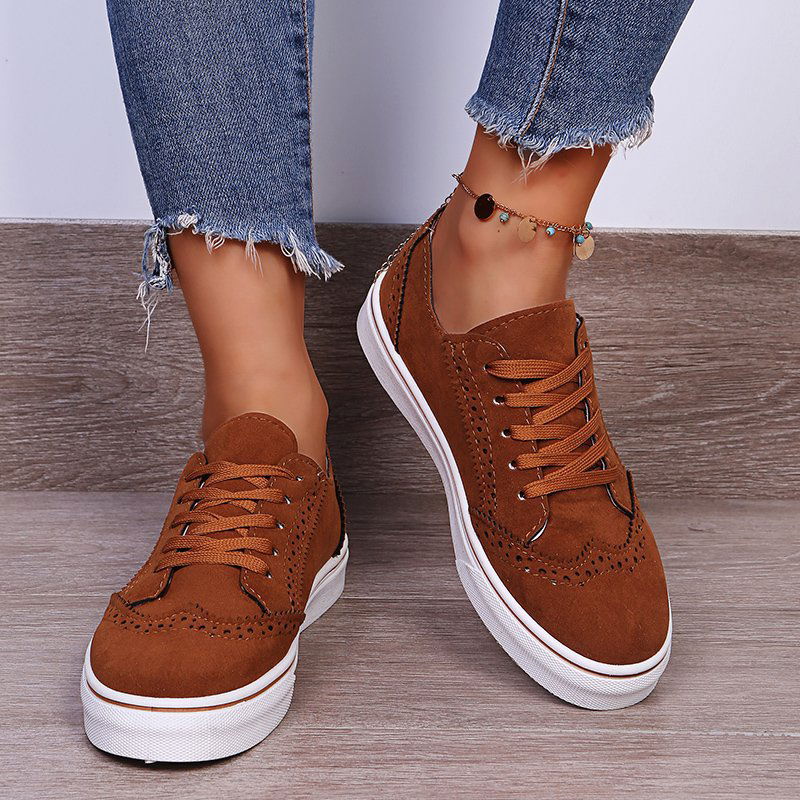 Lace-Up Suedette Flat Sneakers - JDrop.Shop