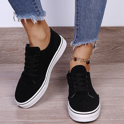 Lace-Up Suedette Flat Sneakers - JDrop.Shop