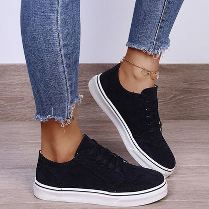 Lace-Up Suedette Flat Sneakers - JDrop.Shop