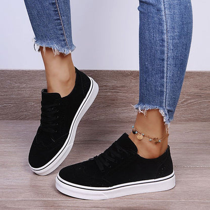 Lace-Up Suedette Flat Sneakers - JDrop.Shop