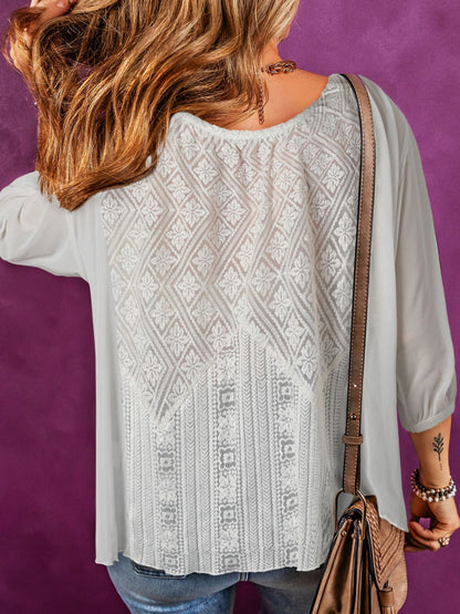 Lace Detail Round Neck Blouse - JDrop.Shop