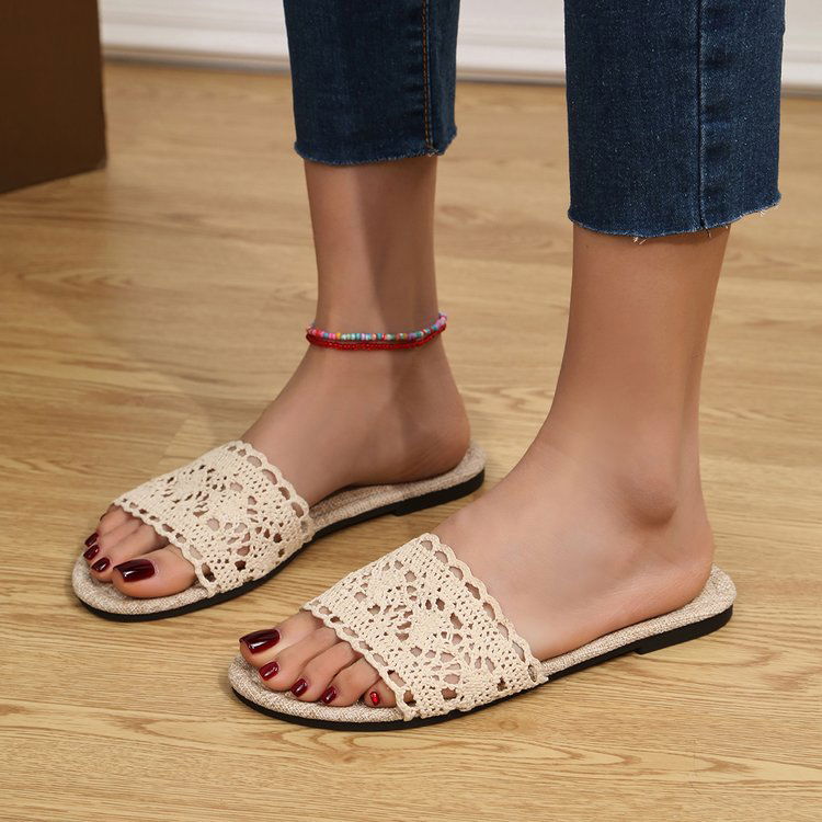 Lace Open Toe Flat Sandals - JDrop.Shop