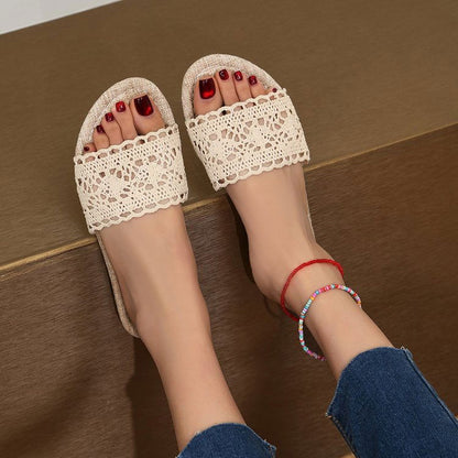 Lace Open Toe Flat Sandals - JDrop.Shop