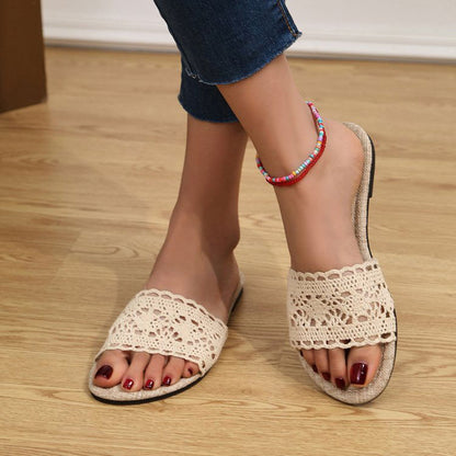 Lace Open Toe Flat Sandals - JDrop.Shop