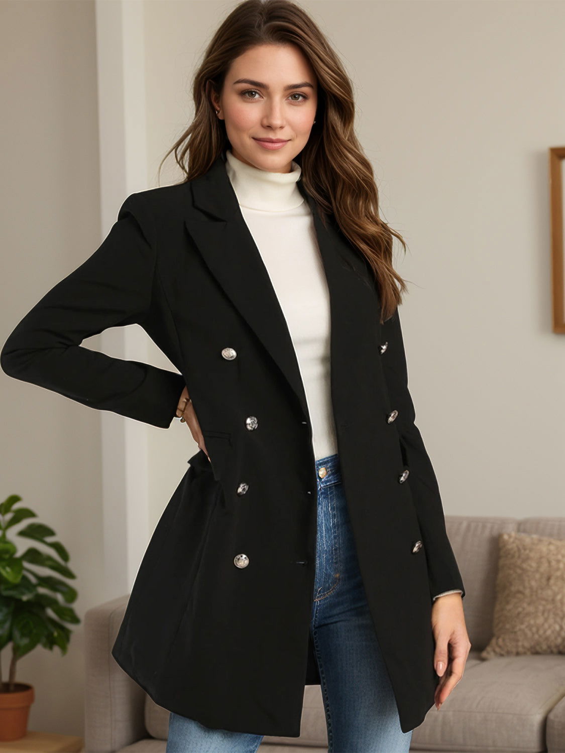 Lapel Collar Long Sleeve Blazer - JDrop.Shop