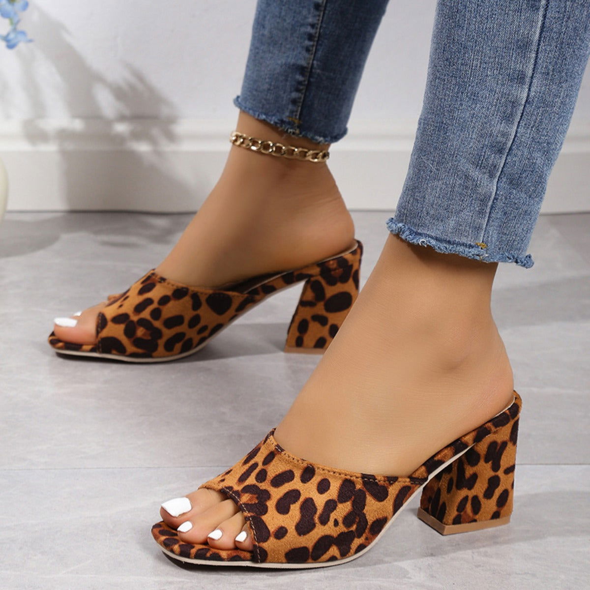 Leopard Block Heel Suede Sandals - JDrop.Shop