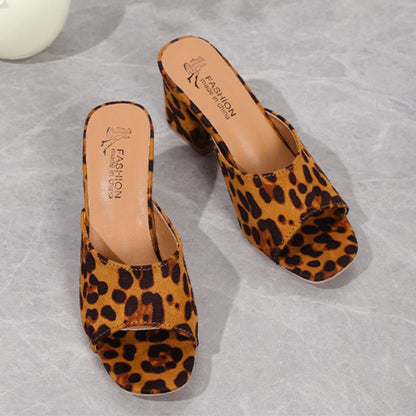 Leopard Block Heel Suede Sandals - JDrop.Shop