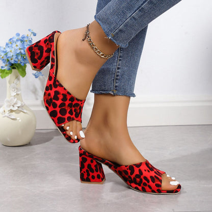 Leopard Block Heel Suede Sandals - JDrop.Shop