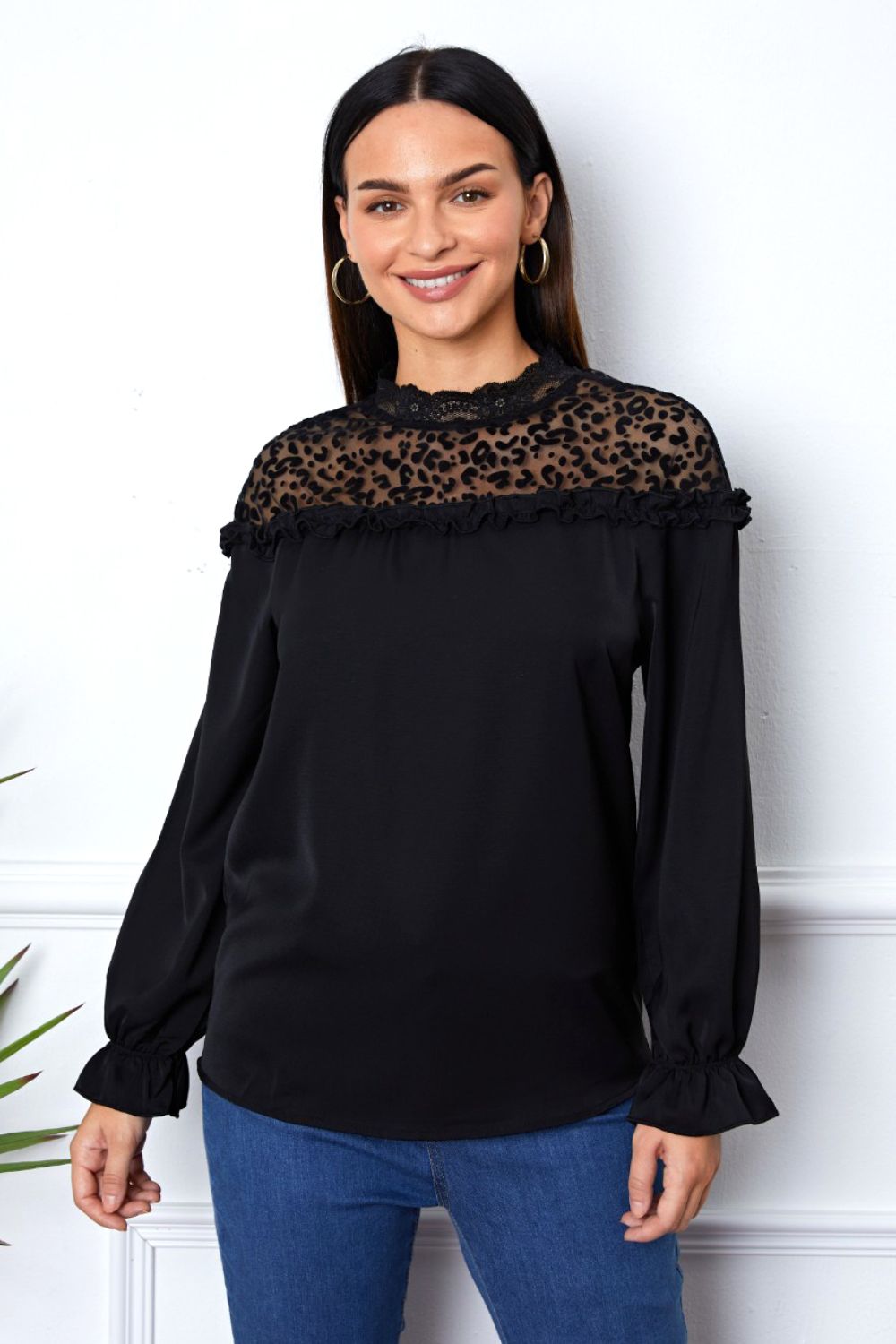 Leopard Frill Flounce Sleeve Blouse - JDrop.Shop