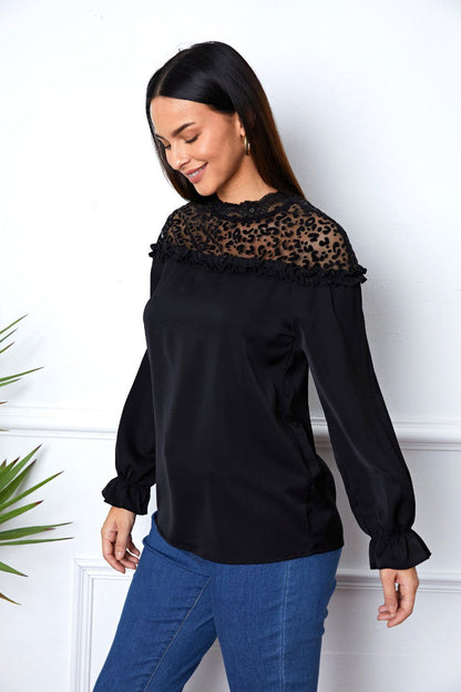 Leopard Frill Flounce Sleeve Blouse - JDrop.Shop