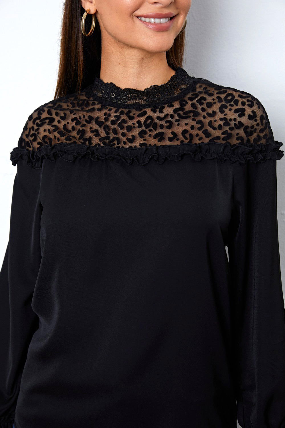 Leopard Frill Flounce Sleeve Blouse - JDrop.Shop