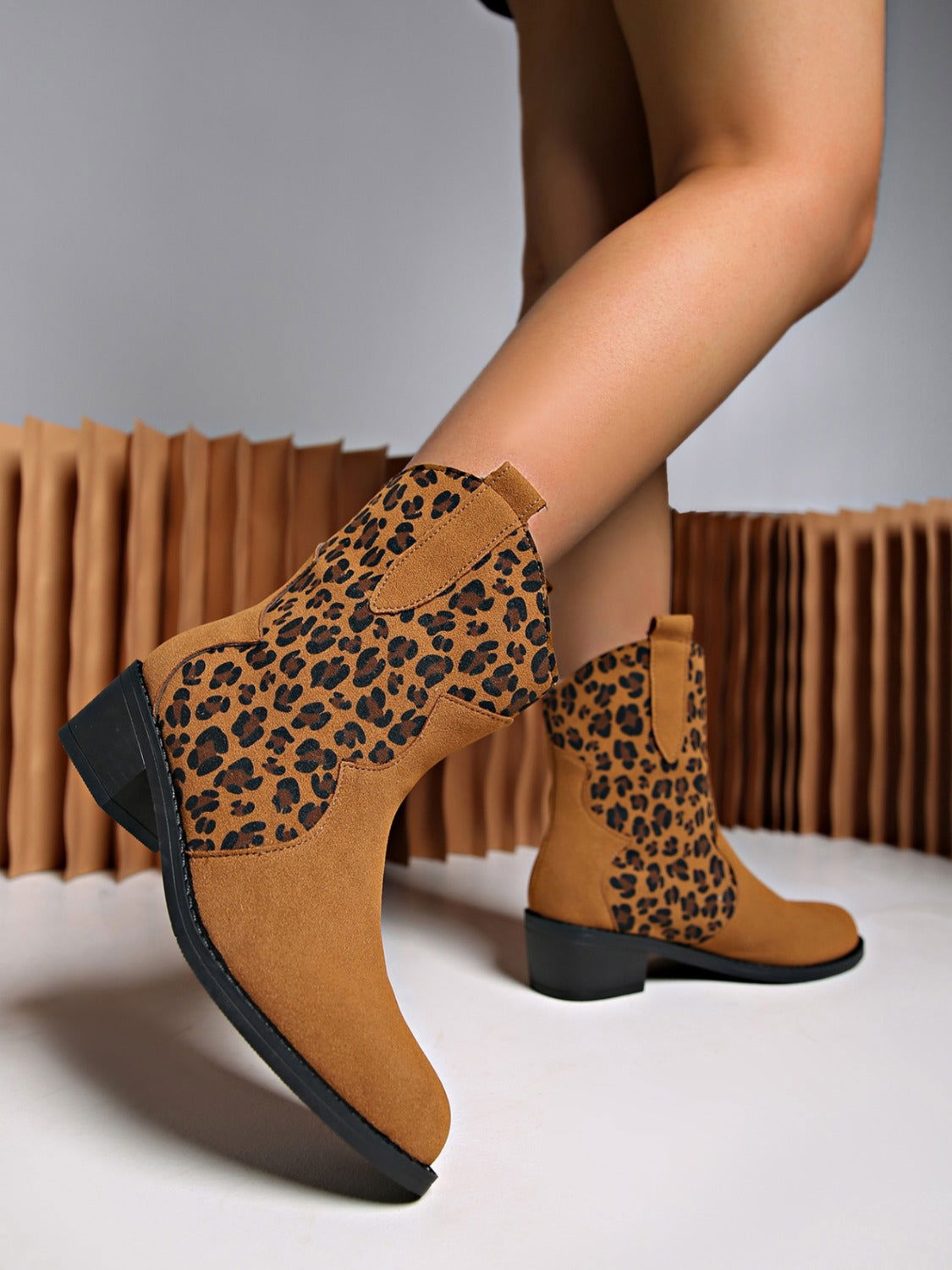 Leopard Suede Block Heel Boots - JDrop.Shop