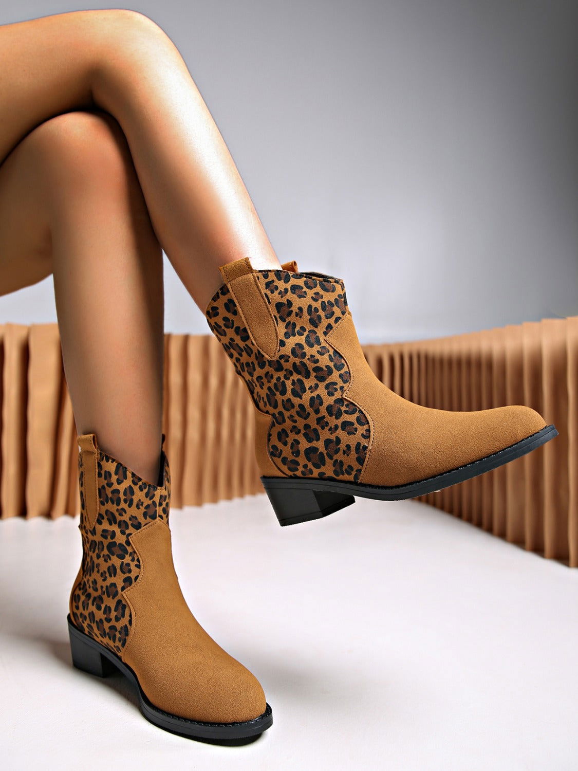 Leopard Suede Block Heel Boots - JDrop.Shop