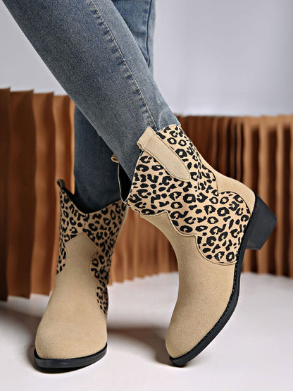 Leopard Suede Block Heel Boots - JDrop.Shop