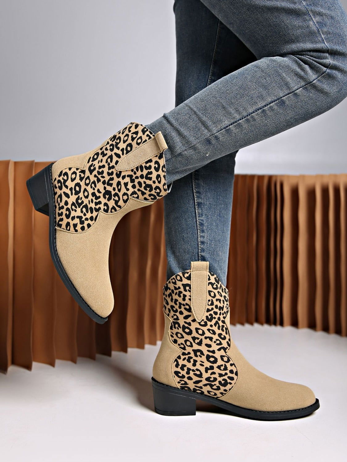 Leopard Suede Block Heel Boots - JDrop.Shop