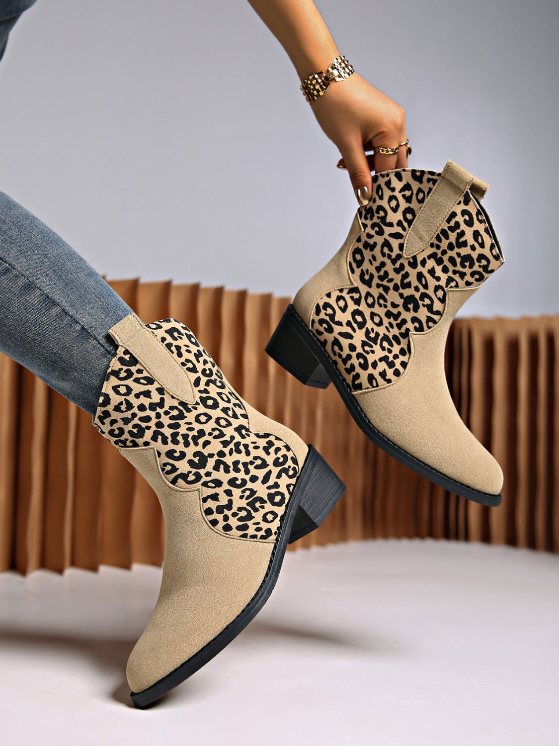 Leopard Suede Block Heel Boots - JDrop.Shop