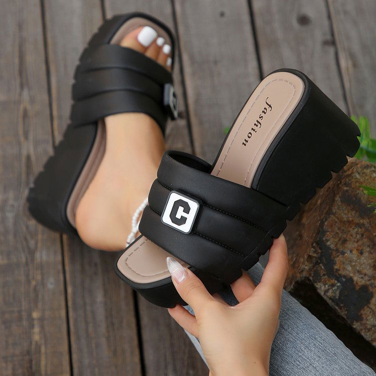 Letter Trim Wedge Sandals - JDrop.Shop