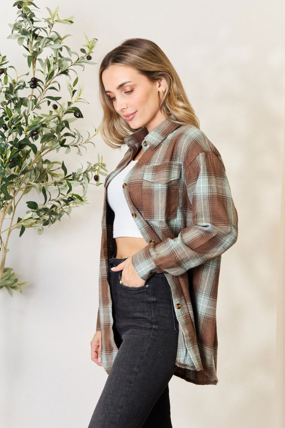 Mandy Plaid Dropped Shoulder Shirt - JDrop.Shop