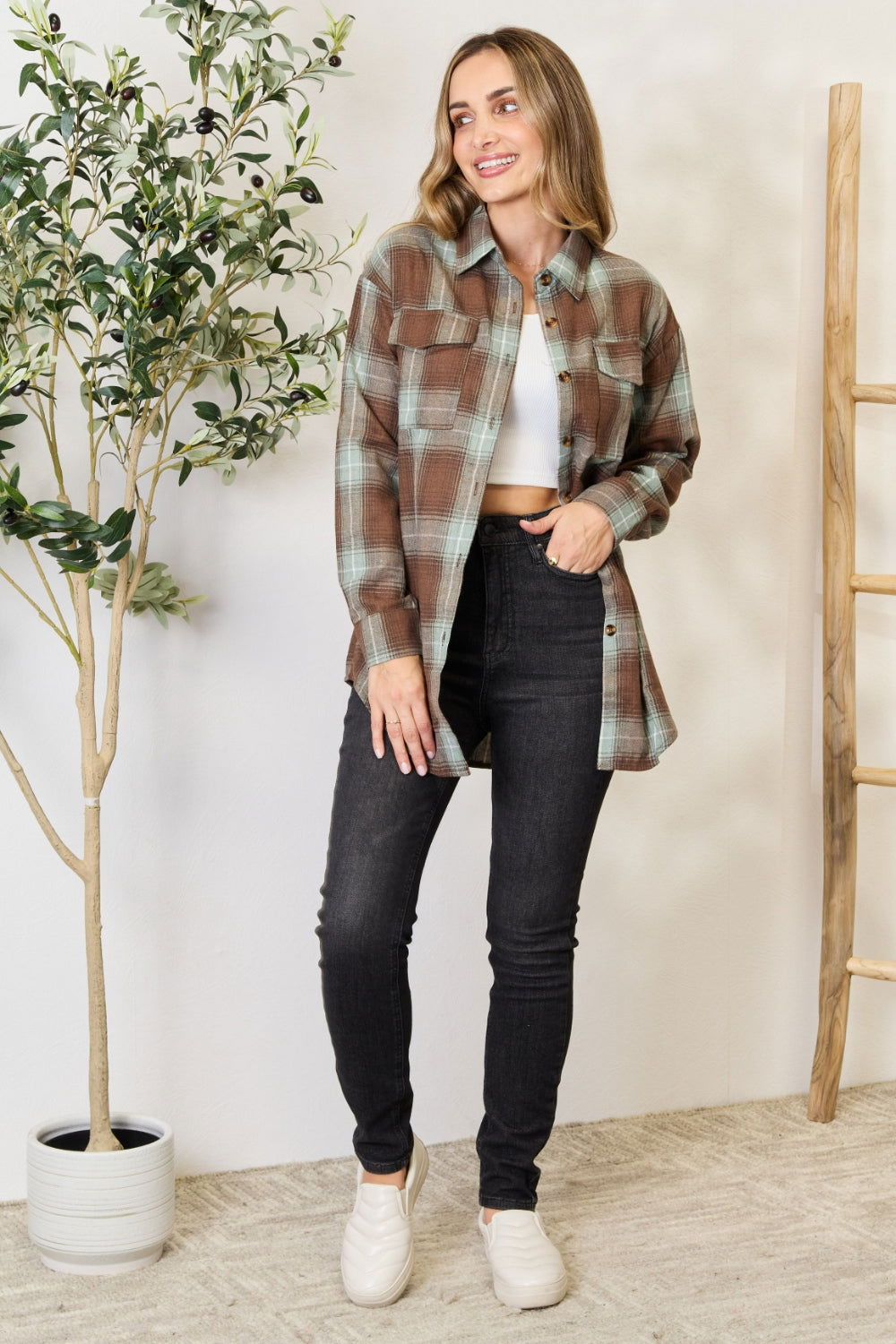 Mandy Plaid Dropped Shoulder Shirt - JDrop.Shop