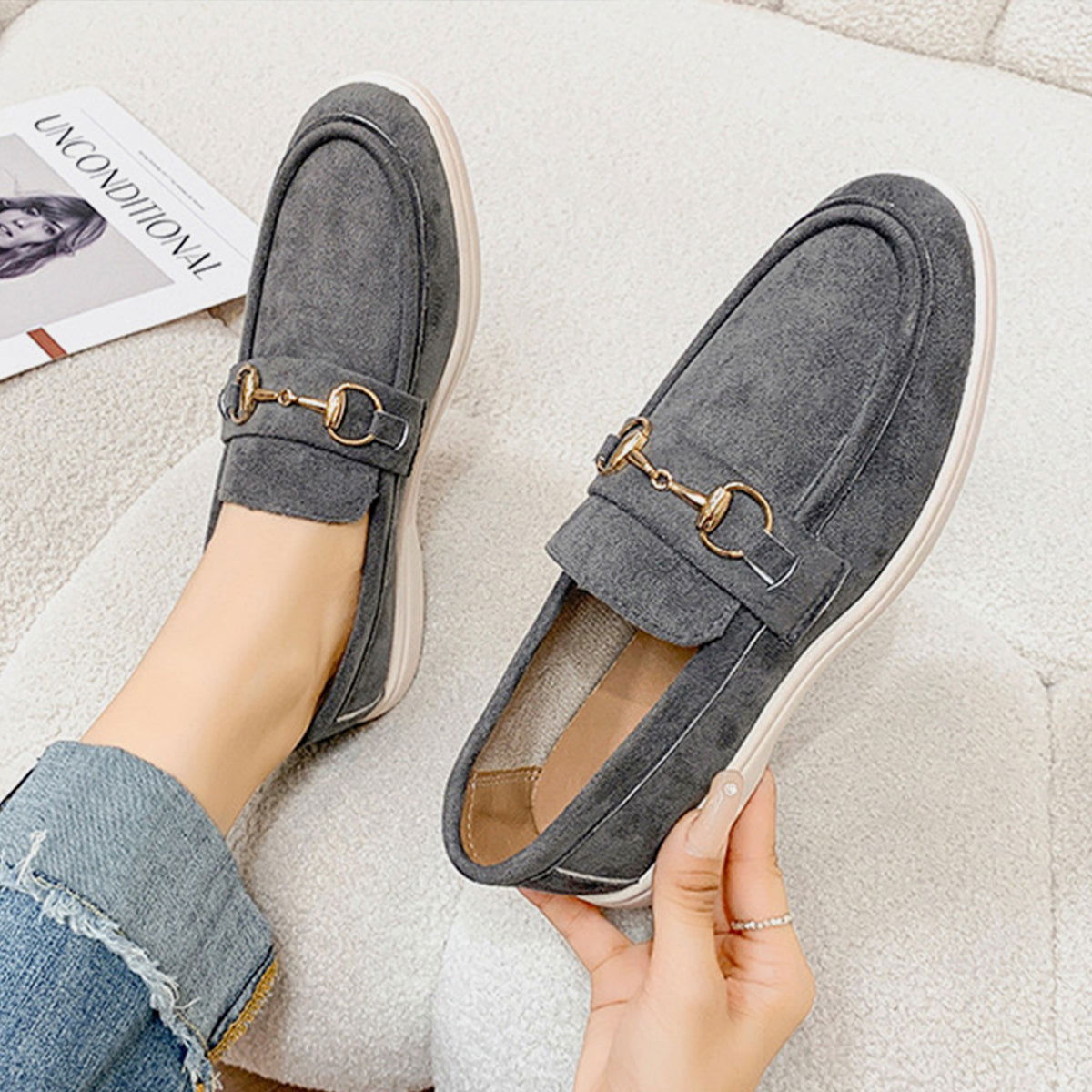 Metal Buckle Flat Sneakers - JDrop.Shop