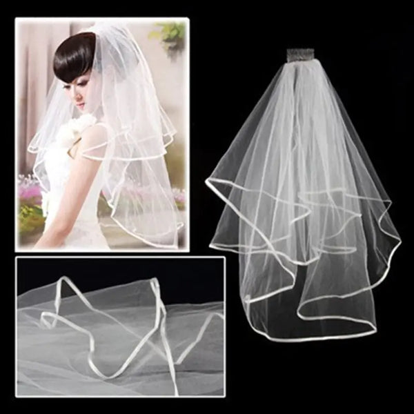 White Lace Bridal Veils with Comb Short Two Layer Elegant Vintage Wedding Veils for Bride Cosplay Costume Hair Accessor