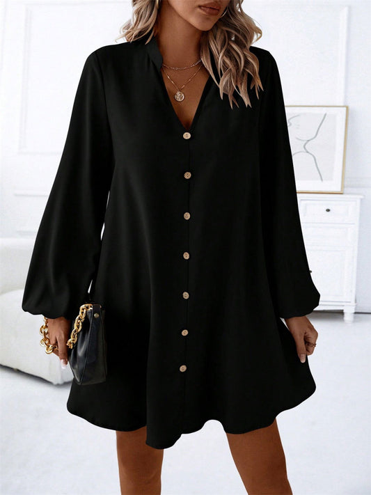 Notched Long Sleeve Mini Dress - JDrop.Shop