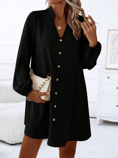 Notched Long Sleeve Mini Dress - JDrop.Shop